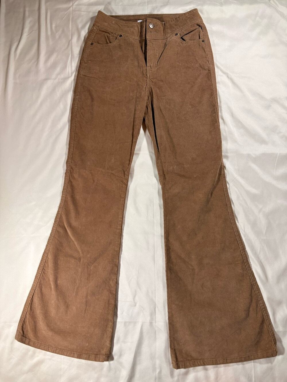 ReGeneration by Celebrity Pink Flower Beige Brown Corduroy Flare Leg Pants 9/29